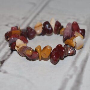 Chunky Mixed Stone Bracelet | 7" Elastic | NWOT | Earthy Reds & Neutrals